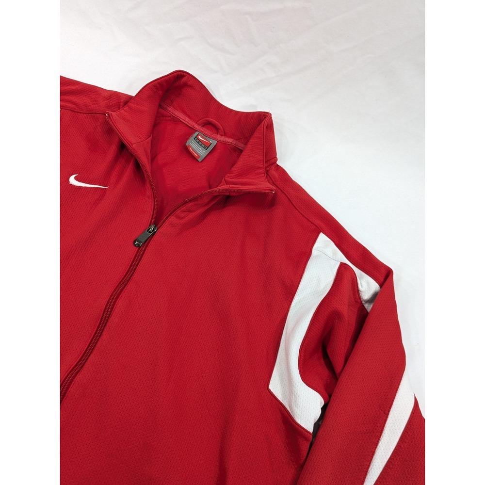VTG Nike Fit Dry Zip Up Track Jacket Mens Large Red White Heavy Y2K Athletic